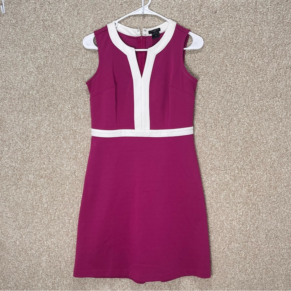 Imperfect Ann Taylor Pink white‎ dress Sheath V-Neck Mini Dress size 0p stretchy